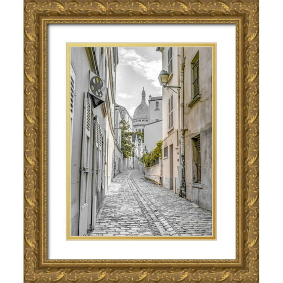 Frank, Assaf 12x14 Gold Ornate Wood Framed with Double Matting Museum Art Print Titled - Cobbled Street-Montmartre-Paris