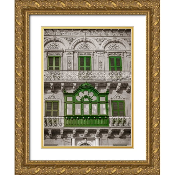 Frank, Assaf 12x14 Gold Ornate Wood Framed with Double Matting Museum Art Print Titled - Traditional maltese house in Birgu, Malta