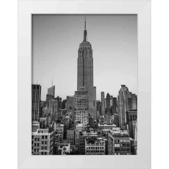 Frank, Assaf 12x14 White Modern Wood Framed Museum Art Print Titled - Empire State Building with New York City Manhattan skyline with skyscrapers