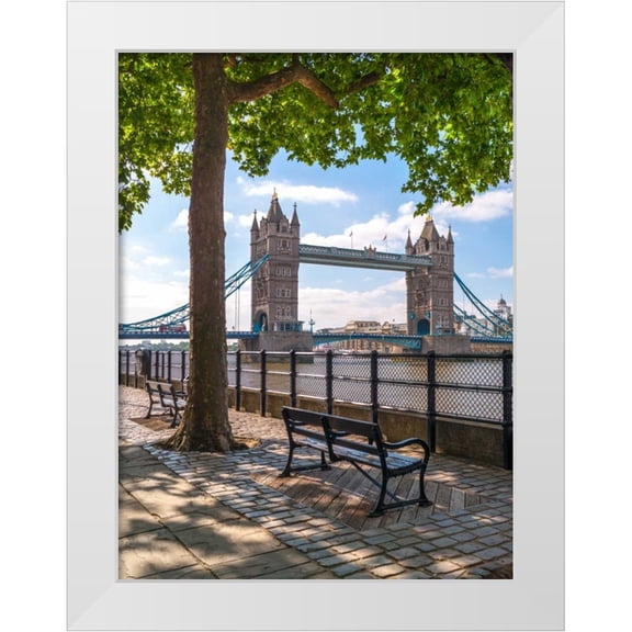 Frank, Assaf 12x14 White Modern Wood Framed Museum Art Print Titled - Thames promenade with Tower bridge in background, London, UK