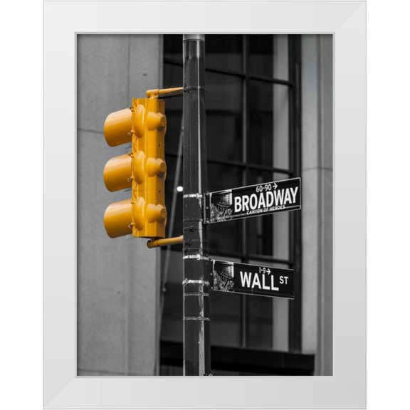 Frank, Assaf 12x14 White Modern Wood Framed Museum Art Print Titled - Traffic lights with street signs - New York City