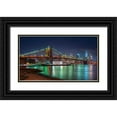 thumbnail image 1 of Frank, Assaf 14x10 Black Ornate Wood Framed with Double Matting Museum Art Print Titled - Evening shot of Brooklyn Bridge and Lower Manhattan skyline, New York, 1 of 4