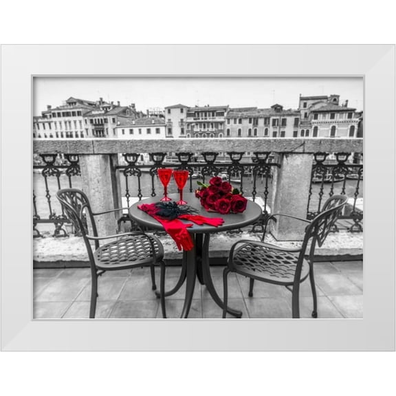 Frank, Assaf 14x11 White Modern Wood Framed Museum Art Print Titled - Bunch of Roses with wine glasses and female hand gloves on cafe table, Venice, Italy