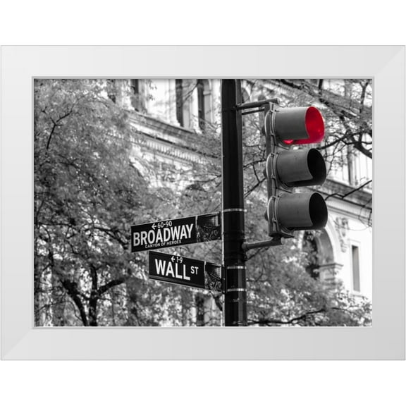Frank, Assaf 14x11 White Modern Wood Framed Museum Art Print Titled - Traffic lights with street signs - New York City