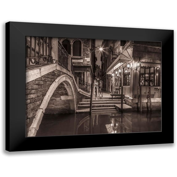 Frank, Assaf 14x12 Black Modern Framed Museum Art Print Titled - Cafe by canal-Venice