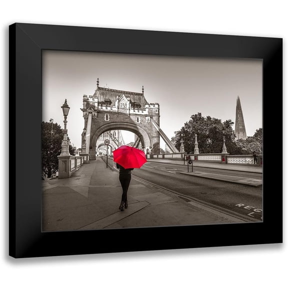 Frank, Assaf 14x12 Black Modern Framed Museum Art Print Titled - Tourist with umbrella on Tower Bridge, London, UK