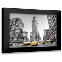 Frank, Assaf 14x12 Black Modern Framed Museum Art Print Titled - Yellow Taxis- Flatiron Building-Manhattan-New York