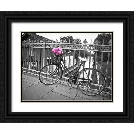 Frank, Assaf 14x12 Black Ornate Wood Framed with Double Matting Museum Art Print Titled - Old Bicycle near a canal