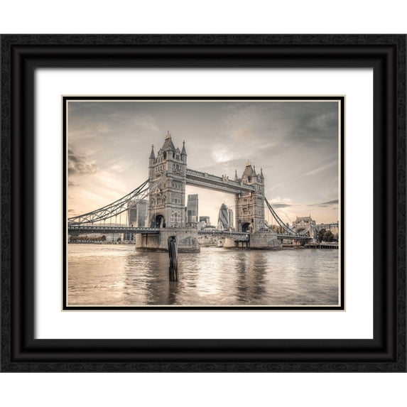 Frank, Assaf 14x12 Black Ornate Wood Framed with Double Matting Museum Art Print Titled - Tower Bridge over River Thames-London