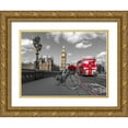 thumbnail image 1 of Frank, Assaf 14x12 Gold Ornate Wood Framed with Double Matting Museum Art Print Titled - Bicycle with bunch of flowers on Westminster Bridge, London, UK, 1 of 4