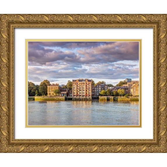 Frank, Assaf 14x12 Gold Ornate Wood Framed with Double Matting Museum Art Print Titled - London skyline over river Thames, UK
