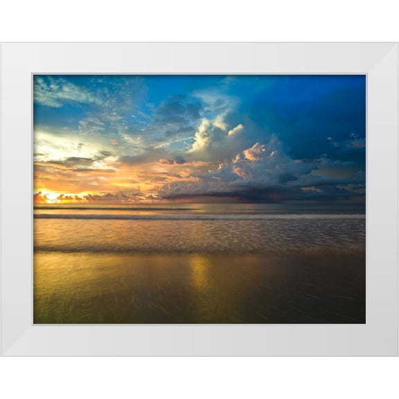 Frank, Assaf 14x12 White Modern Wood Framed Museum Art Print Titled - Beach with dramatic sky at dusk, Malaysia