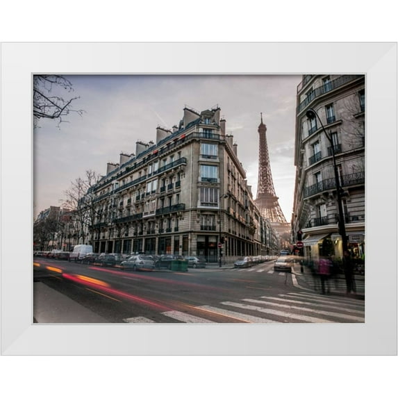 Frank, Assaf 14x12 White Modern Wood Framed Museum Art Print Titled - Eiffel tower from city street, Paris, France