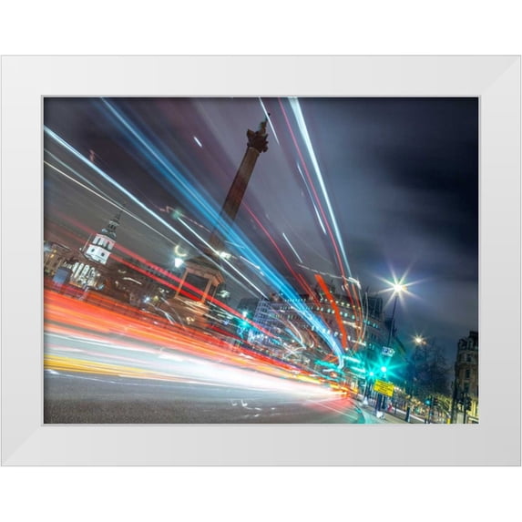 Frank, Assaf 14x12 White Modern Wood Framed Museum Art Print Titled - London city street with strip lights
