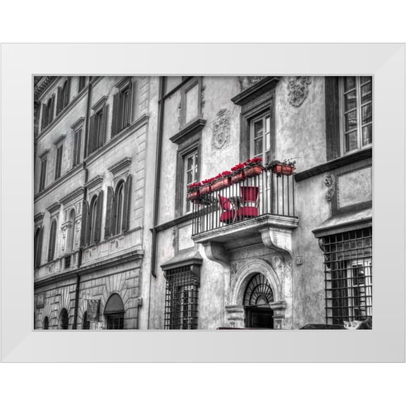 Frank, Assaf 14x12 White Modern Wood Framed Museum Art Print Titled - Old building with balcony in Rome, Italy