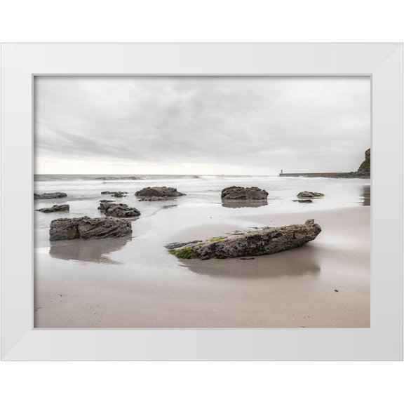 Frank, Assaf 14x12 White Modern Wood Framed Museum Art Print Titled - Rocks on a sandy beach