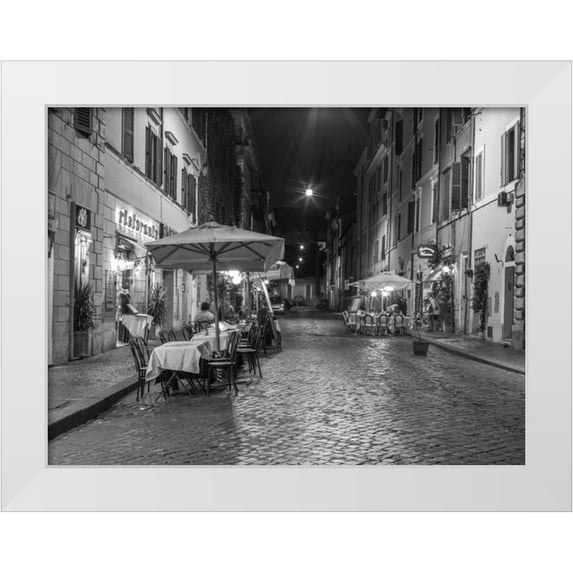 Frank, Assaf 14x12 White Modern Wood Framed Museum Art Print Titled - Sidewalk cafe on narrow streets of Rome, Italy