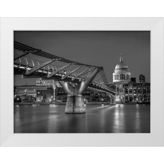 Frank, Assaf 14x12 White Modern Wood Framed Museum Art Print Titled - The Millennium bridge and St Pauls cathedral in London, UK
