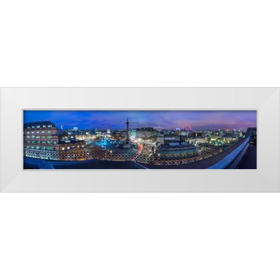 Frank, Assaf 14x7 White Modern Wood Framed Museum Art Print Titled - Panoramic view of London city in evening