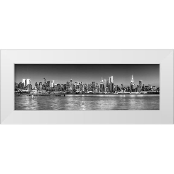 Frank, Assaf 14x7 White Modern Wood Framed Museum Art Print Titled - Panoramic view of Lower Manhattan skyline, New York