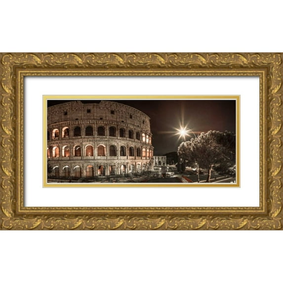 Frank, Assaf 14x8 Gold Ornate Wood Framed with Double Matting Museum Art Print Titled - Famous Colosseum in Rome, Italy