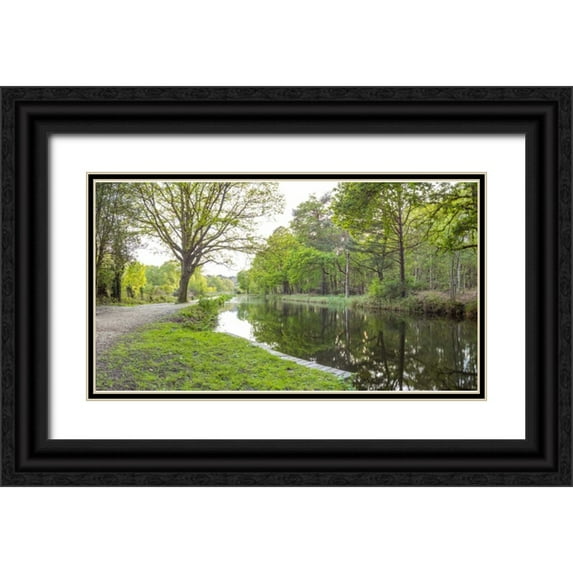 Frank, Assaf 14x9 Black Ornate Wood Framed with Double Matting Museum Art Print Titled - Bicycle with bunch of red roses by the canal