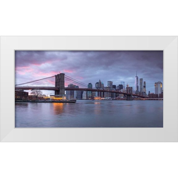 Frank, Assaf 14x9 White Modern Wood Framed Museum Art Print Titled - Brooklyn Bridge over East river, New York