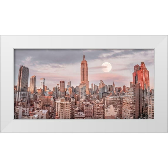 Frank, Assaf 14x9 White Modern Wood Framed Museum Art Print Titled - Empire State Building with Manhattan skyline - New York City