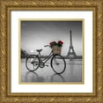 thumbnail image 1 of Frank, Assaf 15x15 Gold Ornate Wood Framed with Double Matting Museum Art Print Titled - A bicycle with a basket of flowers with the Eiffel tower in the background, 1 of 4