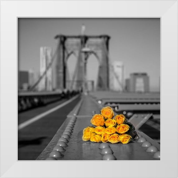 Frank, Assaf 15x15 White Modern Wood Framed Museum Art Print Titled - Bunch of roses on Brooklyn Bridge, New York