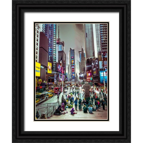 Frank, Assaf 15x18 Black Ornate Wood Framed with Double Matting Museum Art Print Titled - Commuters on busy Broadway in Ney York City near Times Square