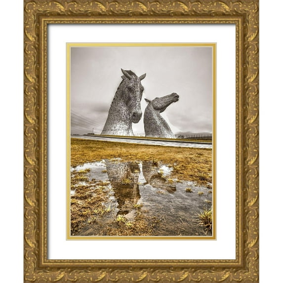 Frank, Assaf 15x18 Gold Ornate Wood Framed with Double Matting Museum Art Print Titled - The kelpies horse statue at the Helix park in Falkirk -Scotland