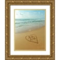 thumbnail image 1 of Frank, Assaf 15x18 Gold Ornate Wood Framed with Double Matting Museum Art Print Titled - Couple in heart drawn on sand at the beach, 1 of 4