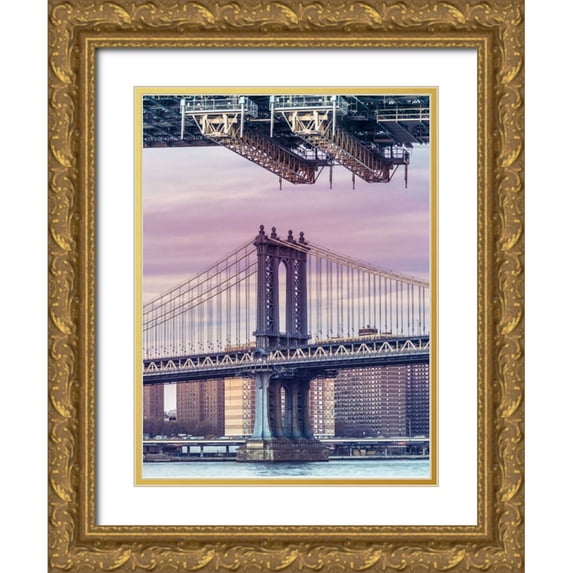 Frank, Assaf 15x18 Gold Ornate Wood Framed with Double Matting Museum Art Print Titled - Manhattan bridge over East river - New York City