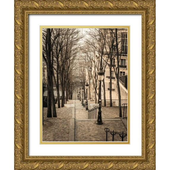 Frank, Assaf 15x18 Gold Ornate Wood Framed with Double Matting Museum Art Print Titled - The famous staircase in Montmartre, Paris, France