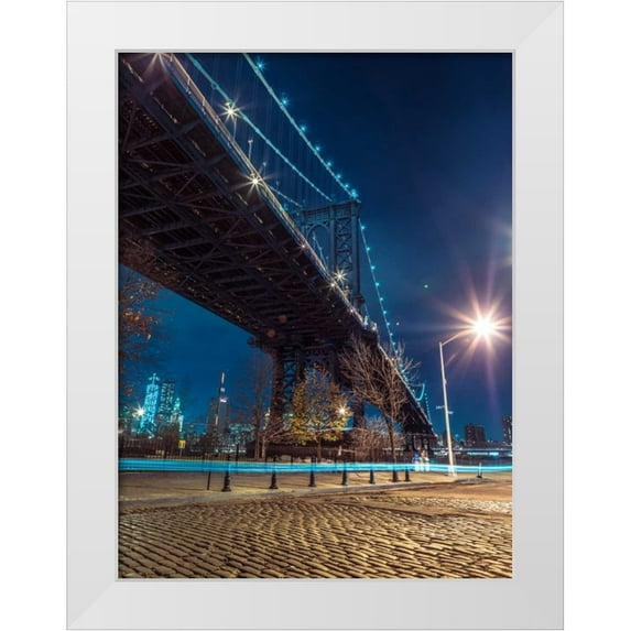 Frank, Assaf 15x18 White Modern Wood Framed Museum Art Print Titled - Manhattan Bridge over east river at dusk, New York
