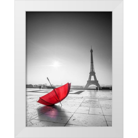 Frank, Assaf 15x18 White Modern Wood Framed Museum Art Print Titled - Umbrella in front of the Eiffel tower, Paris, France