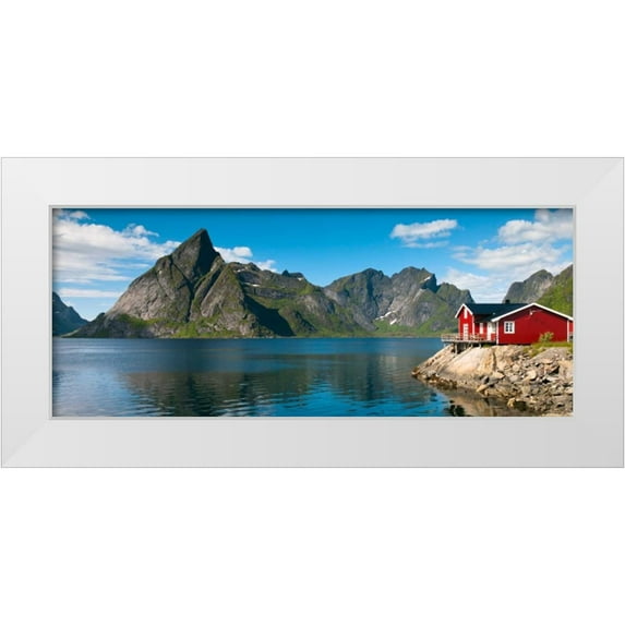 Frank, Assaf 18x10 White Modern Wood Framed Museum Art Print Titled - Fishing huts on the waterfront, Lofoten, Norway