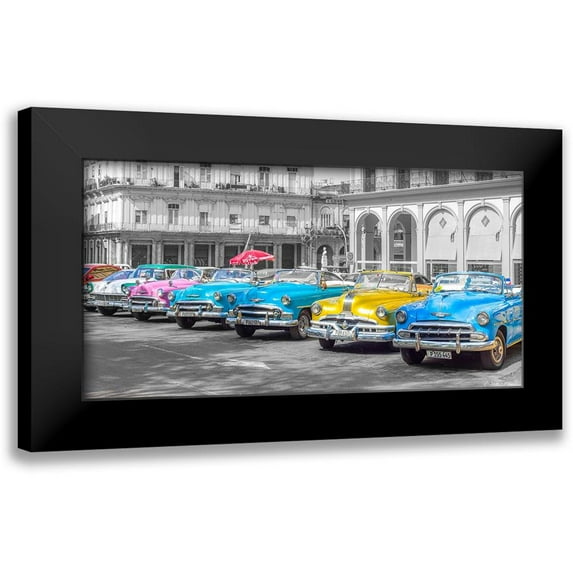 Frank, Assaf 18x11 Black Modern Framed Museum Art Print Titled - Traditional cuban cars parked in row by the road in Havava, Cuba, FTBR 1849