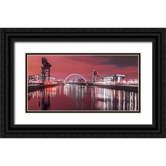 Frank, Assaf 18x11 Black Ornate Wood Framed with Double Matting Museum Art Print Titled - View along the river Clyde at night, Glasgow, FTBR-1902