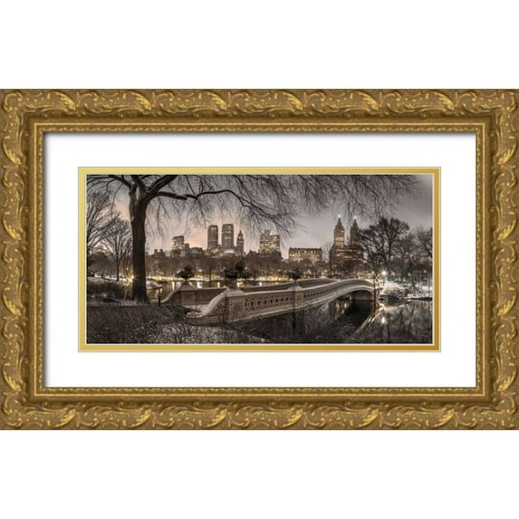 Frank, Assaf 18x11 Gold Ornate Wood Framed with Double Matting Museum Art Print Titled - Central park with Manhattan skyline, New York