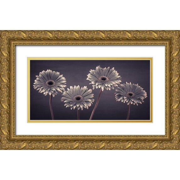 Frank, Assaf 18x11 Gold Ornate Wood Framed with Double Matting Museum Art Print Titled - Four Gerberas, FTBR-1883