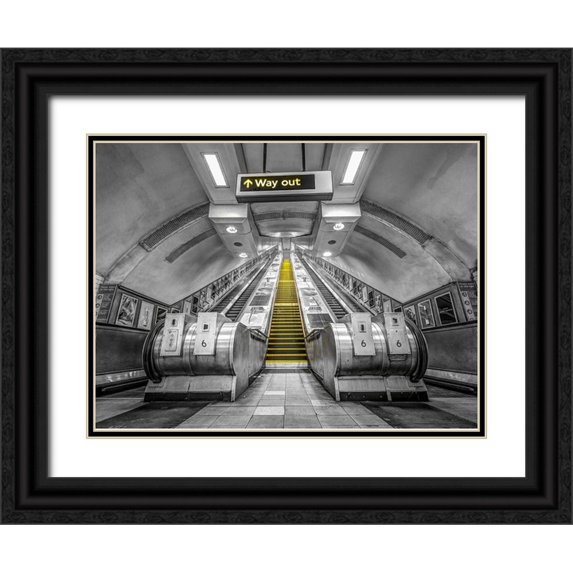 Frank, Assaf 18x14 Black Ornate Wood Framed with Double Matting Museum Art Print Titled - Escalators at subway station