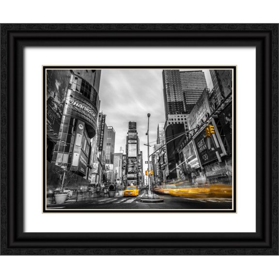 Frank, Assaf 18x15 Black Ornate Wood Framed with Double Matting Museum Art Print Titled - Traffic signal on broadway Times Square, Manhattan, New York City