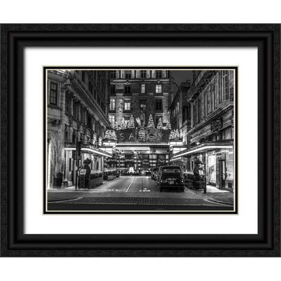 Frank, Assaf 18x15 Black Ornate Wood Framed with Double Matting Museum Art Print Titled - Black and white shot of London city street