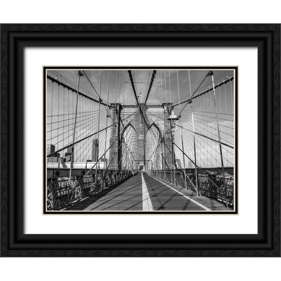 Frank, Assaf 18x15 Black Ornate Wood Framed with Double Matting Museum Art Print Titled - Pedestrian walkway on Brooklyn bridge, New York