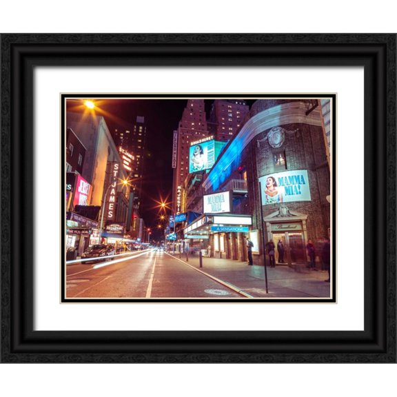 Frank, Assaf 18x15 Black Ornate Wood Framed with Double Matting Museum Art Print Titled - Times square and Broadway at night - New York City