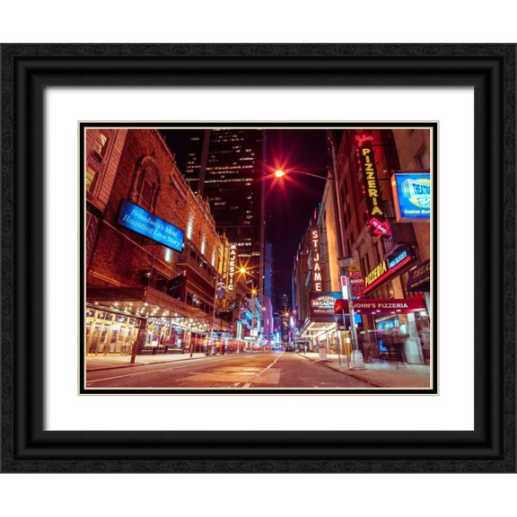 Frank, Assaf 18x15 Black Ornate Wood Framed with Double Matting Museum Art Print Titled - Times square and Broadway at night - New York City