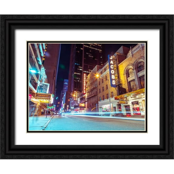 Frank, Assaf 18x15 Black Ornate Wood Framed with Double Matting Museum Art Print Titled - Times square and Broadway at night - New York City