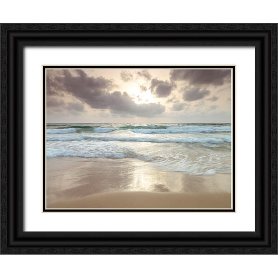 Frank, Assaf 18x15 Black Ornate Wood Framed with Double Matting Museum Art Print Titled - Tranquil beach with cloudscape